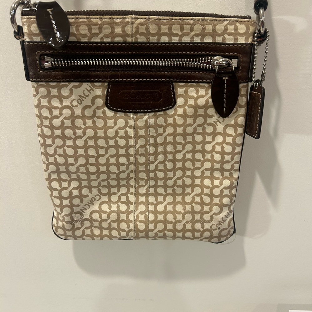 Coach Brown and Cream Signature Pouch
